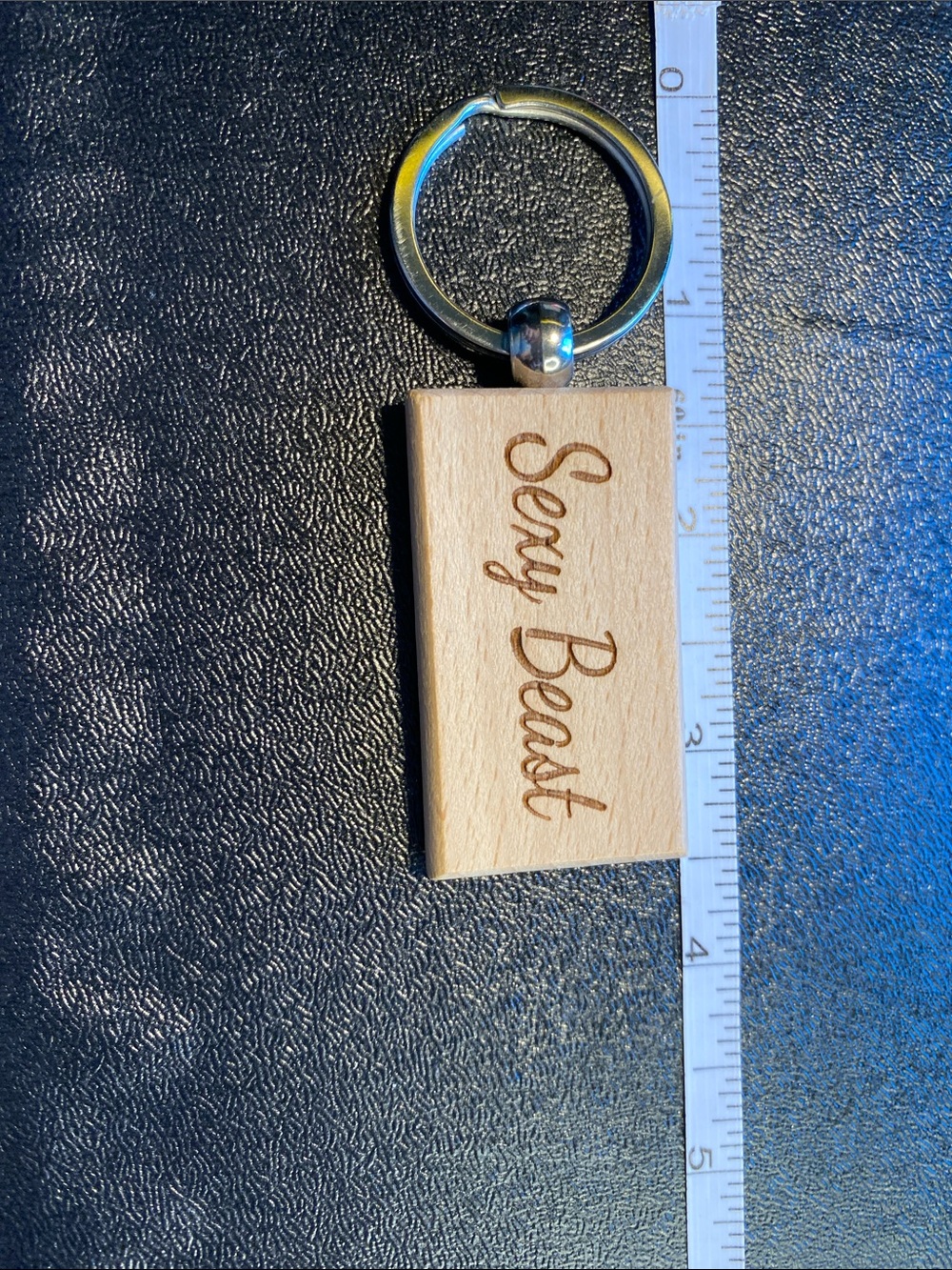 'Sexy Beast' Engraved Wooden Keychain - Natural Wood